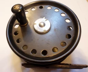 Hardy Barton fly reel with offset foot.