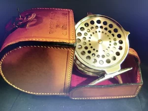 Hardy Bougle fly reel in makers leather case.
